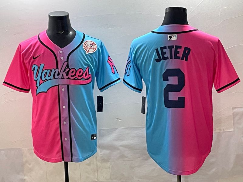 Men New York Yankees #2 Jeter Blue pink Game 2025 Nike MLB Jersey style 008->new york yankees->MLB Jersey